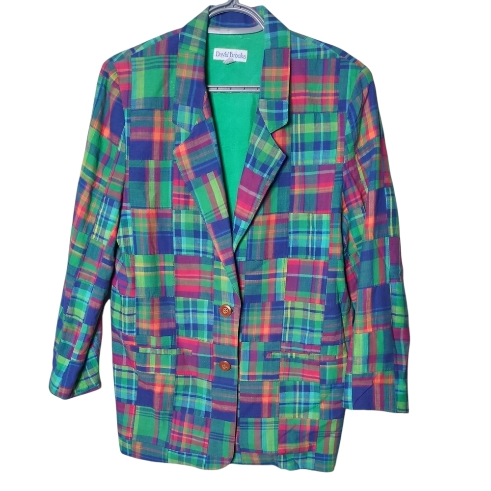 David Brooks Multicolor Plaid Blazer